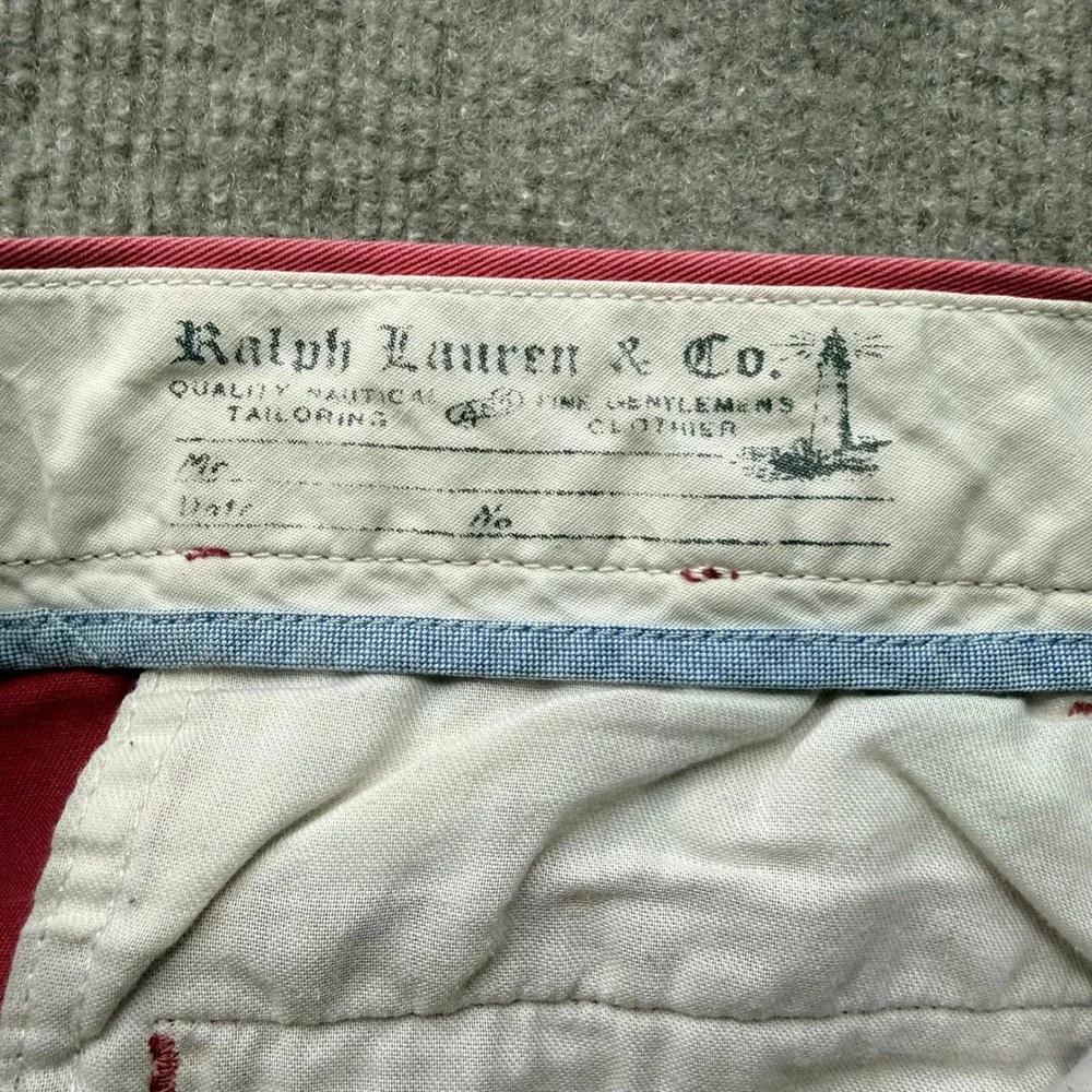 Polo Ralph Lauren Mens Salmon Pink Chino Shorts Nautical Crest Size 34 Cotton